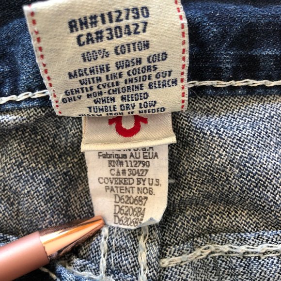 True Religion Ricky Big QT (Straight) Dark Wash White Bold Stitching Size 33 - Picture 7 of 16